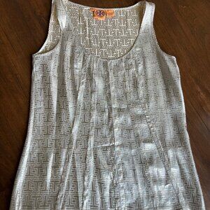 TORY BURCH SILK GOLD METALLIC TOP - Size 8
